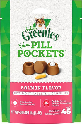 greenies Handy Pill Pockets
Salmon flavored for picky Cats
Great for Tablets  or capsules