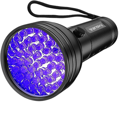 a UV urine detector flashlight with purple lights on it